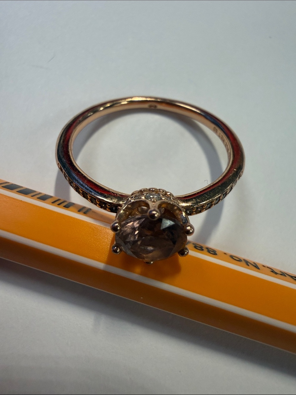 Pandora Gold-Tone Crown Solitaire Ring with Clear Accents